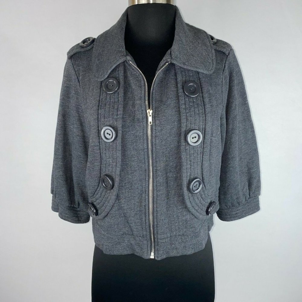 XXI Forever 21 M Zip Cropped Jacket Button Accents